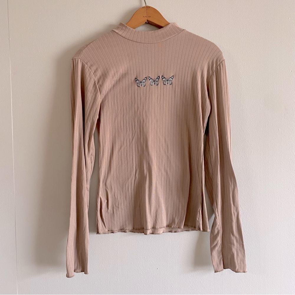Butterfly Mock Neck Long Sleeve
